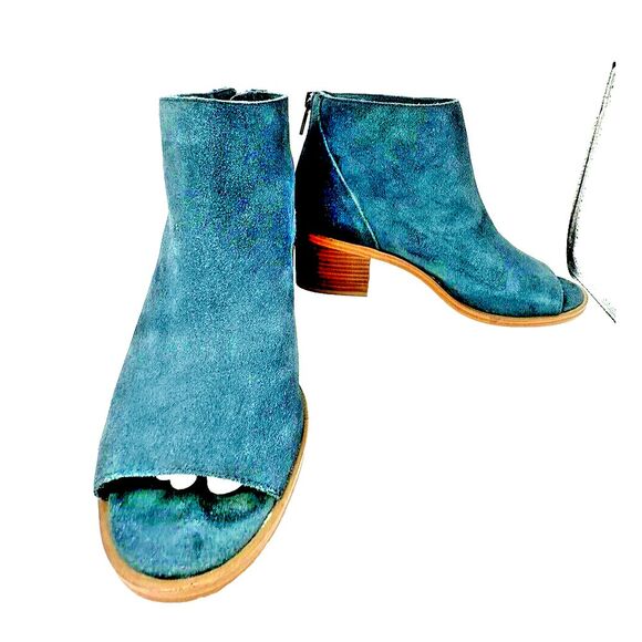 Sole Society So Tabbie Peep Toe Bootie Womens 8 Mediterranean Cow Suede Zip Heel - Picture 5 of 10